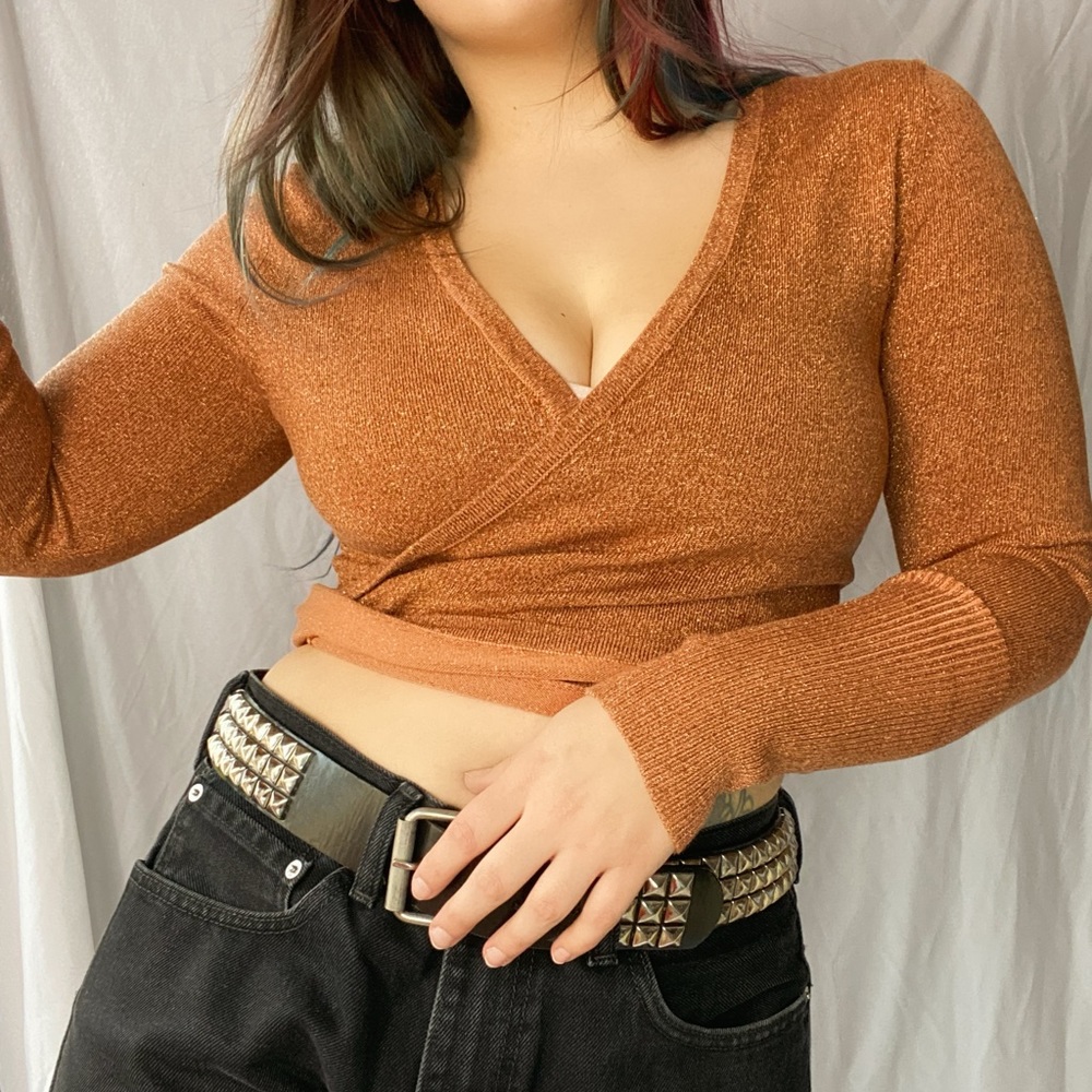 Orange Sparkle Wrap Top - Picture 1 of 3